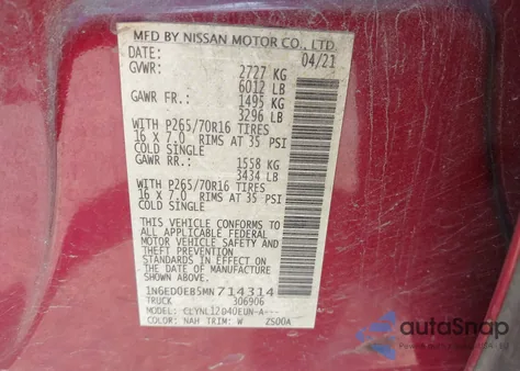 2021 Nissan Frontier S 4X4 z USA, uszkodzony, nr VIN 1N6ED0EB5MN714314